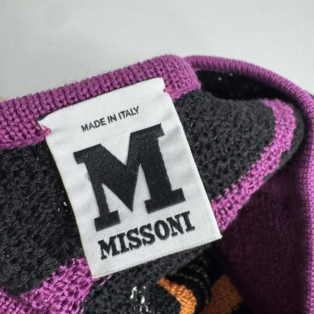 Missoni Sweater Womens 8‎ Black Purple Striped Cardigan Pockets Made in Italy